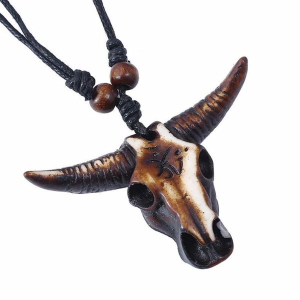 

pendant necklaces fashion punk bull head necklace adjustable long leather charms wax cords chain for men women cool vintage retro jewelry, Silver