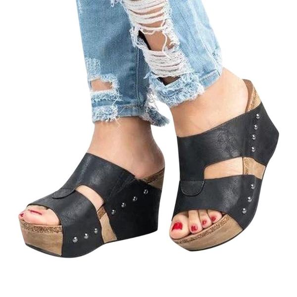 

slippers youyedian summer women rivet beach sandals boho casual wedges shoes thick bottom slipper scarpe donna eleganti#g2, Black