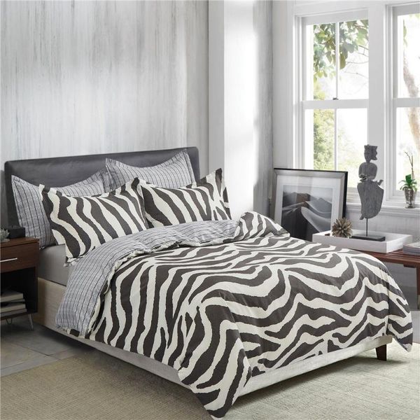 

bedding sets zebra printed bedroom set black geometric pattern duvet cover with pillowcase (2/3 piece set), single twin