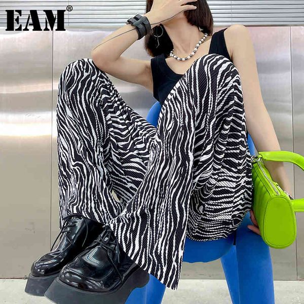 

[eam] high elastic waist striped zebra pattern tie dye wide leg long trousers pants women fashion spring autumn 1dd7925 21512, Black;white