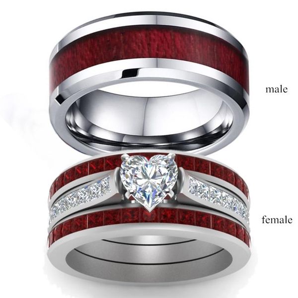 

cluster rings 2021 fashion jewelry brown red stainless steel couple ring casual male elegant female engagement valentine's day gift, Golden;silver