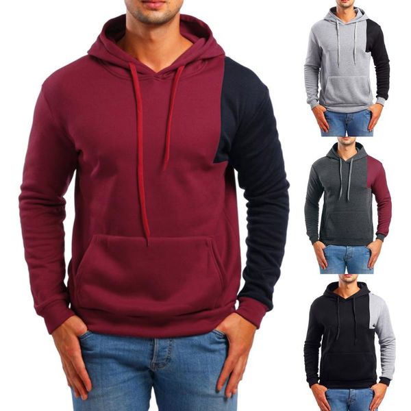 

men's hoodies & sweatshirts hooded pullover block casual with pocket sweatshirt color top, Black