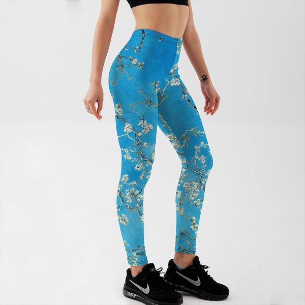 

sexy fashion slim women leggings pirate leggins pants digital printing gradient color plum blossom for, Black