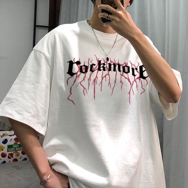 

vintage harajuku cool mens t shirts short sleeve letter print summer punk gothic plus size, White;black