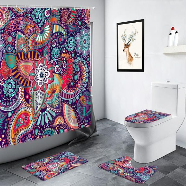 

shower curtains paisley pattern curtain retro ethnic style flowers bohemian bathroom decor carpet non-slip mat toilet cover bath mats set