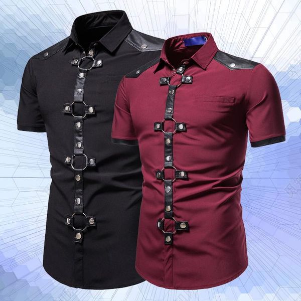 

men's casual shirts fashion summer mens personality short sleeve shirt slim fit party stage streetwear men clothing, White;black