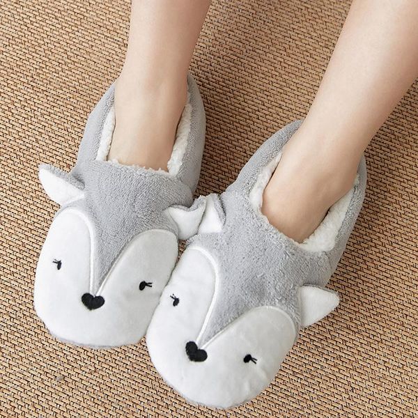 

female animal slippers cozy soft floor home shoes indoor flat warm plush for girls winter women 2021, Black