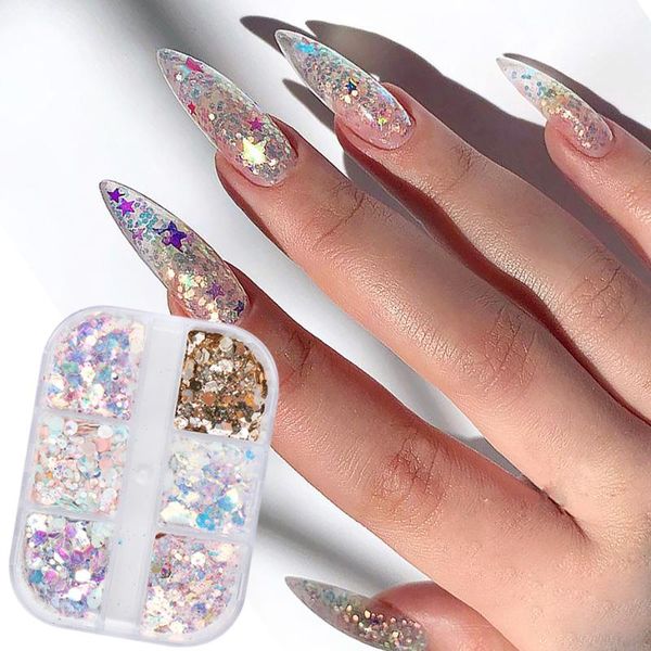 

nail glitter 6 grid mermaid holographic luxury hexagon sparkle spangle polish flake chrome sequins art decoration tr1909-05, Silver;gold