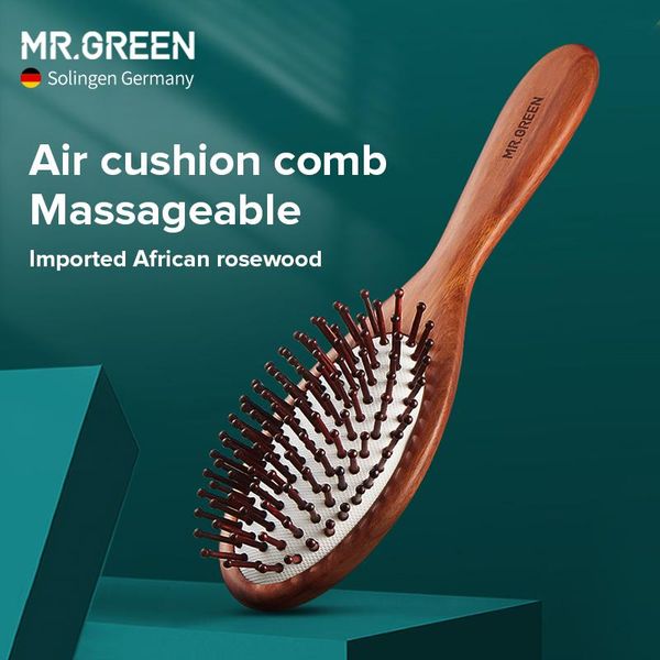 

hair brushes mr.green comb brush for women/men wooden anti-static scalp massage air cushion styling tools soft healthy, Silver