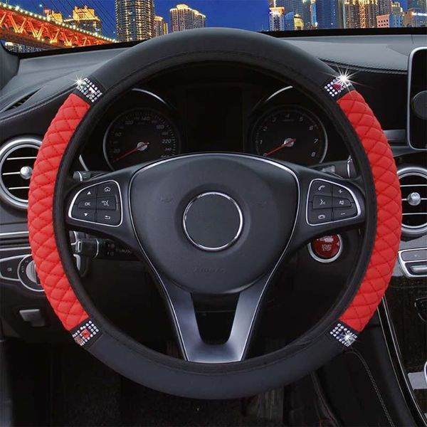

steering wheel covers black red cover diamond elastic for 38-37cm leather parts