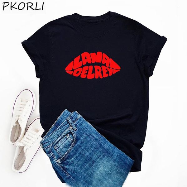 

lana lips t-shirt women funny del rey tee shirt harajuku graphic t shirts plus size clothing streetwear women's, White