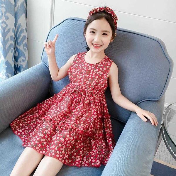 

dress for girls summer 2021 new childrens vest dress princess floral dresses chiffon casual baby toddler girl clothing 2-9 years, Red;yellow