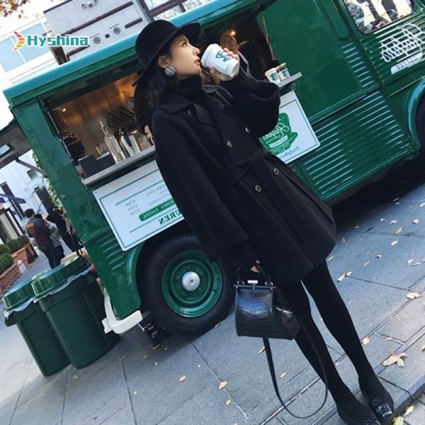 

women's wool & blends coat spring and autumn net red woolen suit collar raglan sleeve clothing fuxx, Black