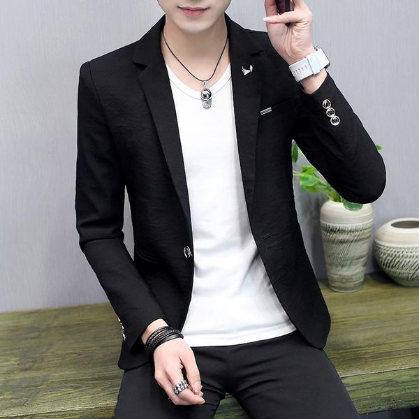 

men's suits & blazers spring summer thin jacket mens handsome short coat slim fit one button long sleeve jackets e37, White;black