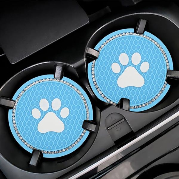

mats & pads 2pcs car universal cat office round pvc bling rhinestone pad mat interior accessories cup holder home decoration