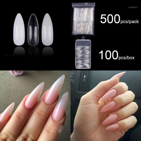 

pieces or 500pcs/bag long almond stiletto false nails tips full cover 10 sizes fake for manicure pointy nail1, Red;gold