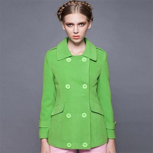 

women's wool & blends slim short blend ladies coat double breasted solid jacket full sleeve korean womens fashion, Black