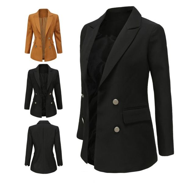 

double breasted ladies jacket 2021 autumn and winter temperament women's blazer casual suit female suits & blazers, White;black