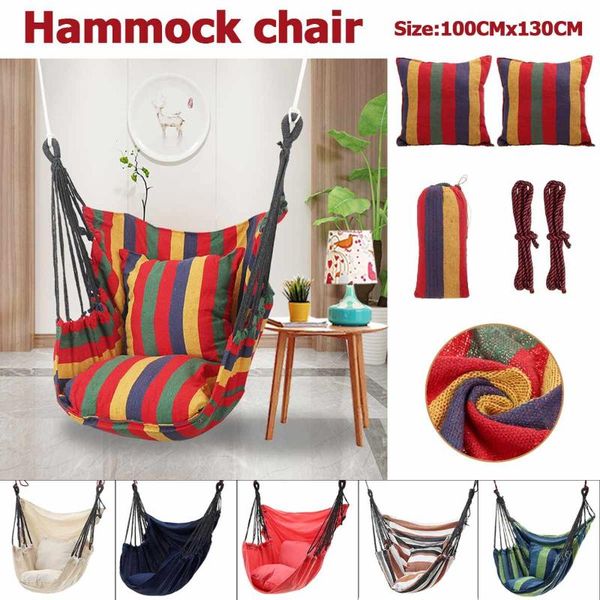 

canvas hanging hammock chair adults dormitory portable rope swing outdoor swings with 2 pillows camp furniture