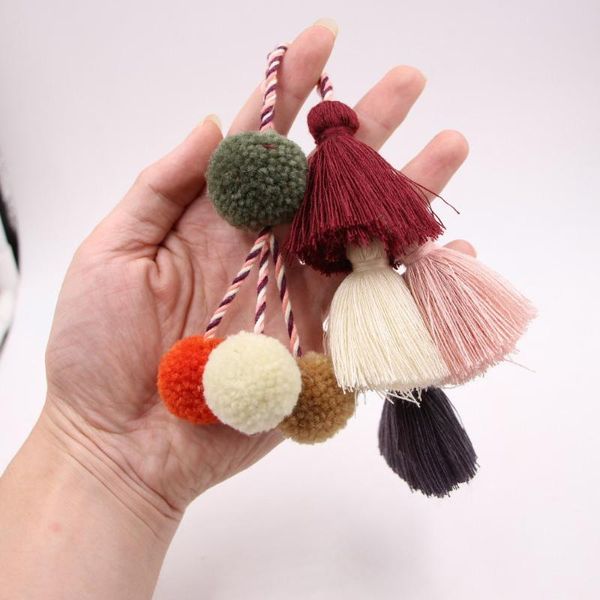 

keychains originally diy handmade pom colorful tassel keychain bag charm gradient key chain holder boho jewelry gift for women, Silver