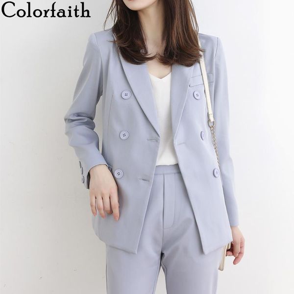 

colorfaith 2021 autumn winter women's sets 2 piece matching ankle-length pants high waist elegant office lady suit ws1301 two, White