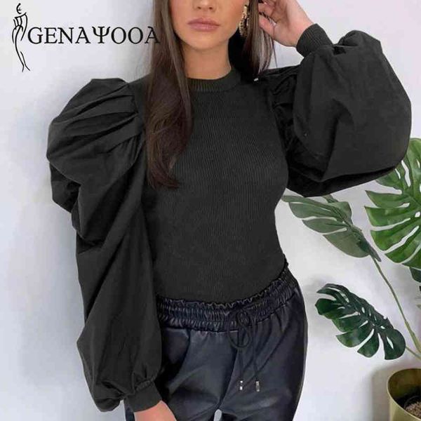 

genayooa arrival t shirt women long lantern sleeve casual office ladies blouse and white shirts autumn spring 210417