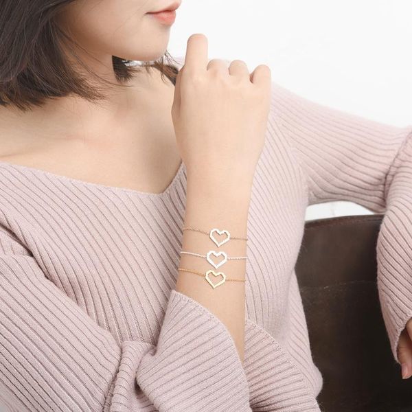 

link, chain wholesale 10pcs gold color heart bracelets for women girl lady fashion jewelry stainless steel bracelet, Black