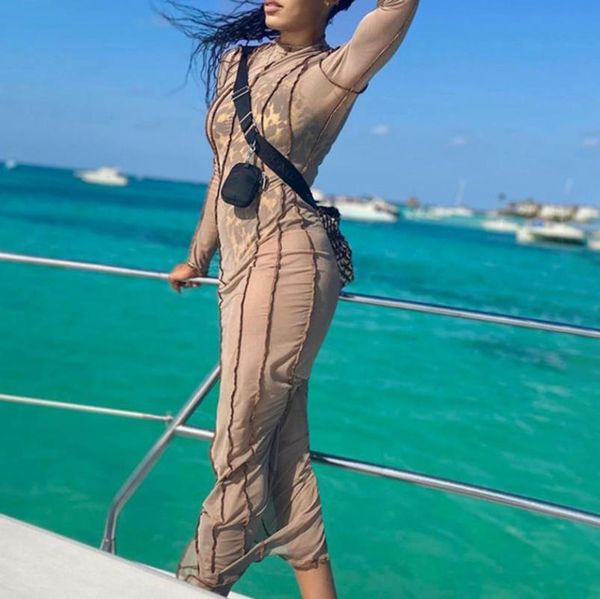 

women's swimwear 2021 yiiciovy ladies summer mesh sheer beach bikini cover-up long dresses see-thourgh dress holiday beachwear, White;black