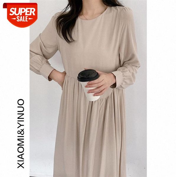 

[ou fan] 7475 irregular pleated dress women loose and thin stitching long skirt #0i7u, Black;gray