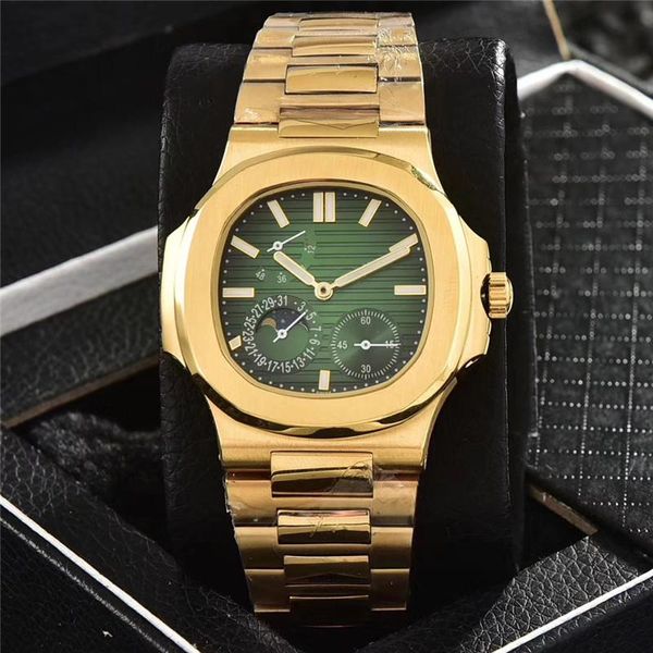 

wristwatches men automatic self wind mechanical moon phase yellow gold stainless steel sapphire crystal luxury green red gray blue dial watc, Slivery;brown