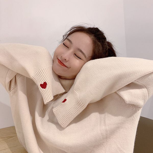 

women's sweaters sweet girl's pullover sweater autumn winter turtleneck warm knitted female loose thick christmas f3ba, White;black