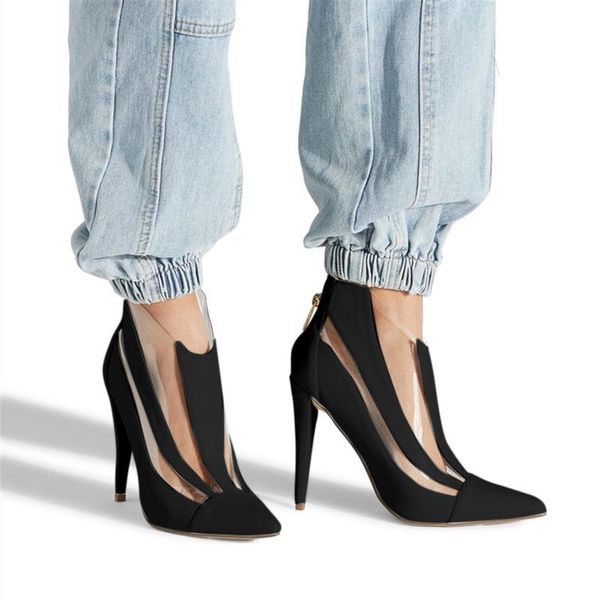 

dress shoes transparent pumps women summer high heels stiletto clear ladies ankle boots pointed toe wedding party plus size, Black