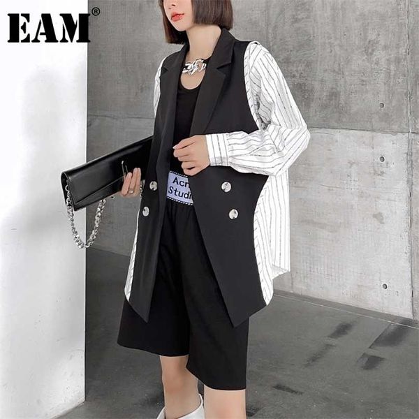 

[eam] women white contrast color big size blazer lapel long sleeve loose fit jacket fashion spring autumn 1de2182 211122, White;black