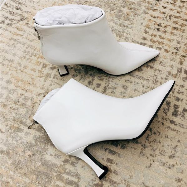 

boots fashion white maleather point toe ankle high heels, Black