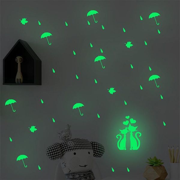 

wall stickers zollor luminous raindrop umbrella kitten sticker bedroom children's room fluorescence self-adhesion decorative