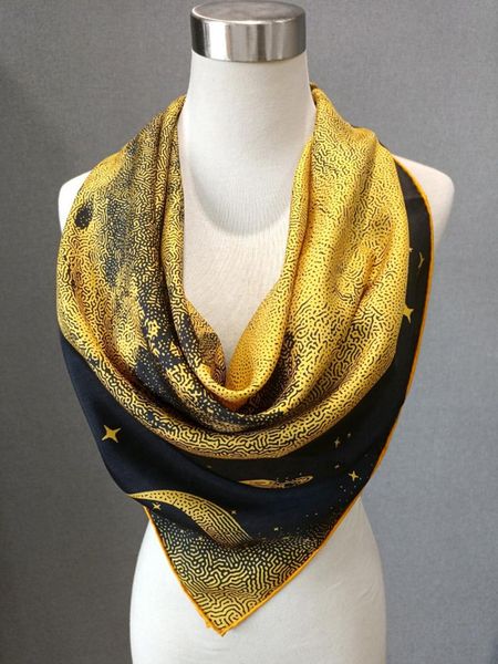 

scarves high-end elegant women's star-rive horse twill double-sided printing 18 / silk versatile scarf shawl, Blue;gray