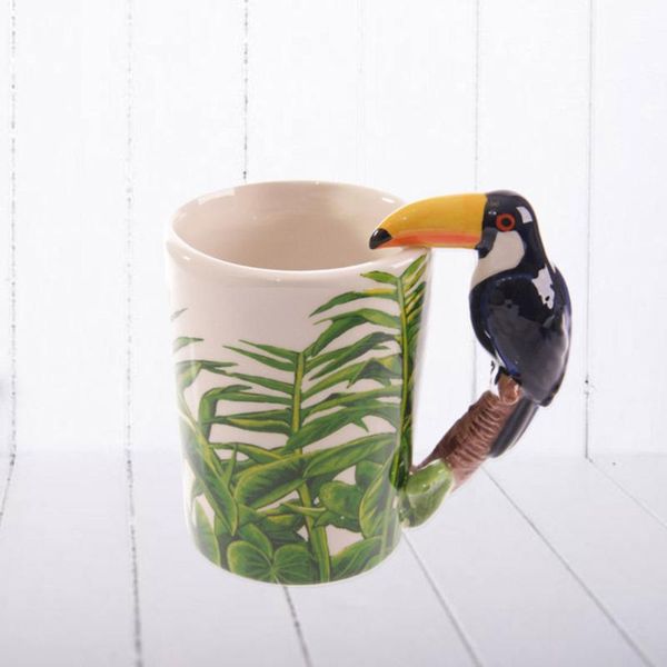 

mugs woodpecker 3d bird cartoon animal ceramic coffee mug funny porcelain tea water cup kids gifts(201-300ml)