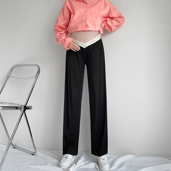 

maternity bottoms 8659# wide leg loose straight long pants low waist belly autumn casual clothes for pregnant women pregnancy, White