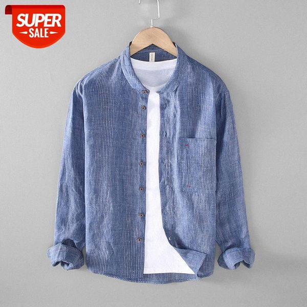 

linen stripes loose cotton youth men's shirt japanese #wp03, White;black