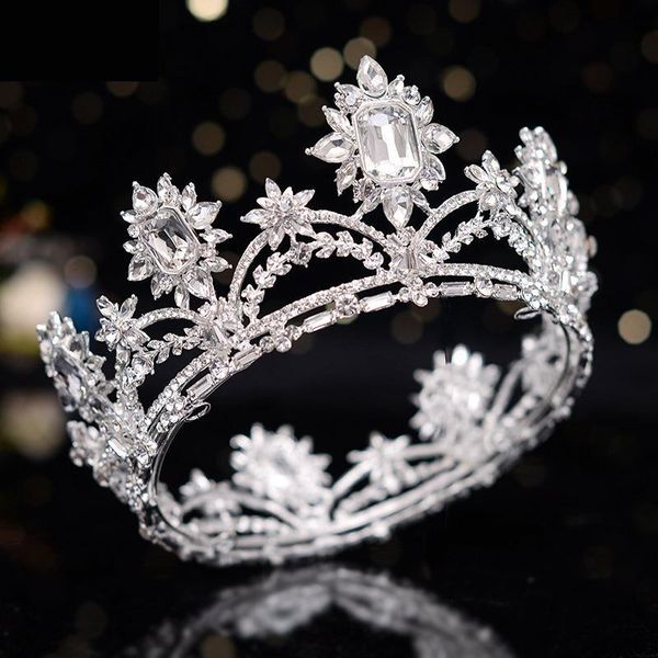 

hair clips & barrettes luxury wedding bridal tiaras round crowns crystal headband women pageant diadem big rhinestone jewelry accessories, Golden;silver