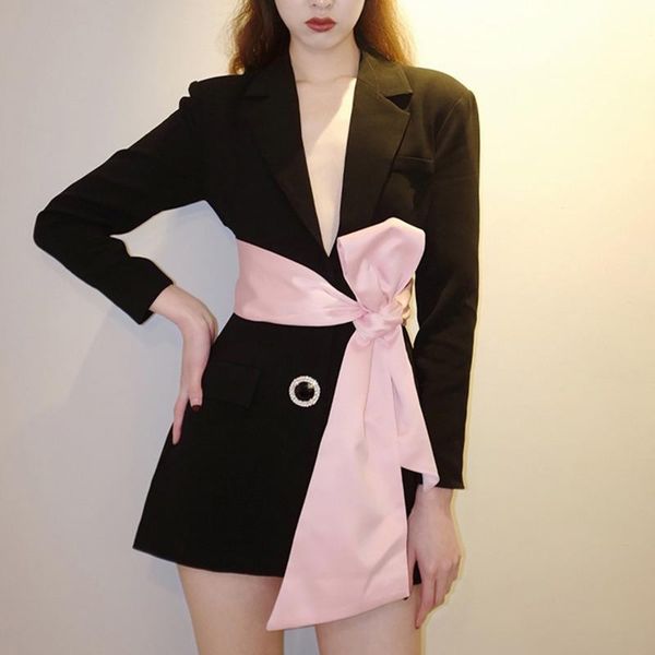 

women's suits & blazers [ewq] korea casual trend women lapel single buckle with diamond buttons fashion bow tie long-sleeved blazer aut, White;black