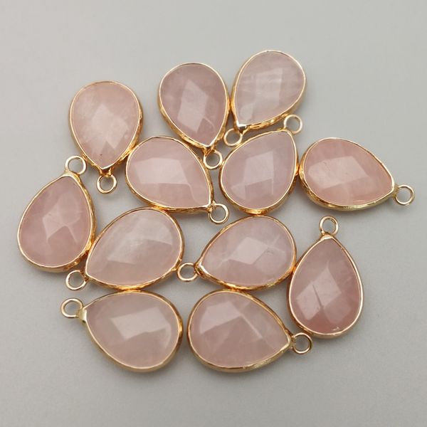 

fashion natural rose crystal stone pendant charms water drop quartz for necklace connector jewelry making, Bronze;silver