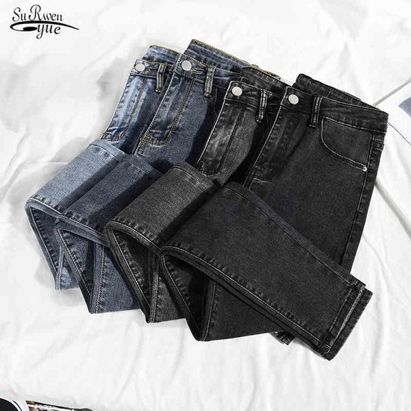 

autumn korean style high waist elastic jeans for women casual skinny denim pencil pants ladies trousers mujer 10595 210508, Blue