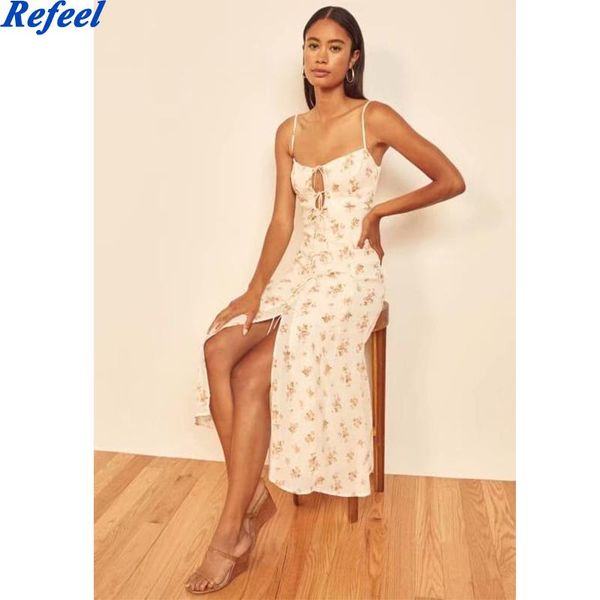 

vintage stylish spaghetti strap lining dress women floral print summer reform chic rayon beach split ladies vestidos casual dresses, Black;gray