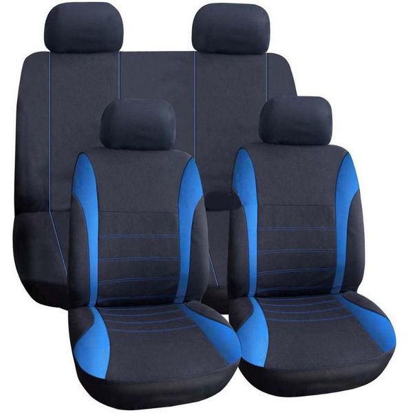

seat cushions 5x blue 9 pcs full cover set car low front back black + edge