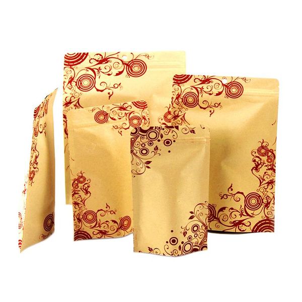 

hanging baskets 50pcs/lot food grade self adhesive bags kraft paper floral printed packaging personal customization