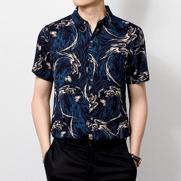 

men's casual shirts retro style creative printing fashion short sleeve shirt summer quality silk cotton soft comfortable men -xxxl, White;black