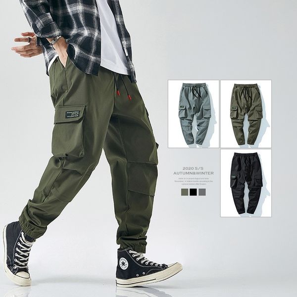 

men's wide leg trouser japanese style streetwear black cargo pants big size fashion male loose street wear spring oversize pants 210518