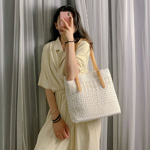 

dinner bag shoulder women summer tote large capacity handbag lace canvas bag