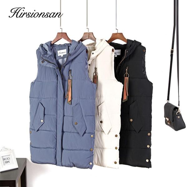 

women's vests hirsionsan vest women winter warm pocket cotton thicken casual streetwear simple long button stripe hooded jacket outwear, Black;white